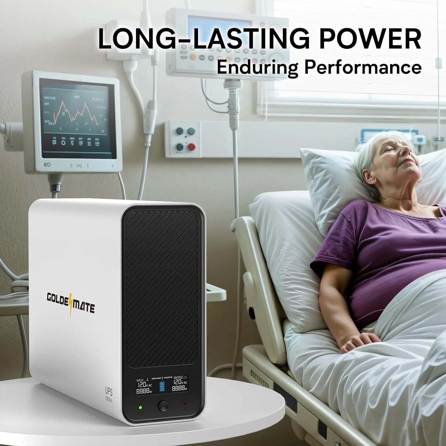 GOLDENMATE 1000VA/800W Lithium UPS Battery Backup and Surge Protector, Backup Battery Power Supply with LiFePO4 Batteries(230.4 Wh), Sinewave UPS System, 10 Years Lifespan, 8 Outlets, LCD Display