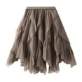thumbnail image 3 of EASTIN Womens Mesh Maxi Pleated Skirts Elastic High Waist Tulle Tutu Irregular Hem Ruffle Prom Party A-Line Midi Skirt Apricot One Size, 3 of 8