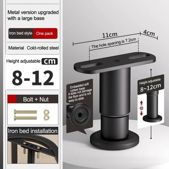 Heavy Duty Adjustable Bed Frame Support Rods,Steel Construction with Anti-Slip Pads for Enhanced Stability