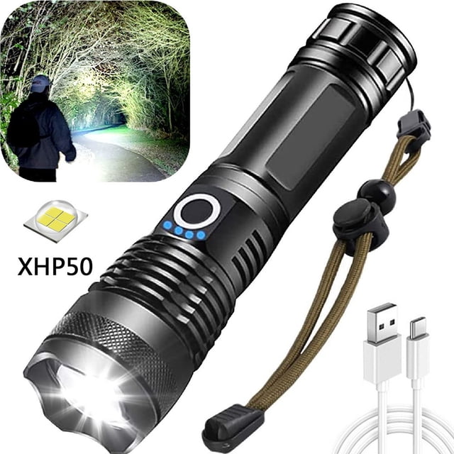 Linternas Recargables de Altos Lúmenes, Linterna Led de Alta Potencia, Impermeable, Linterna para Camping, Senderismo, Emergencias
