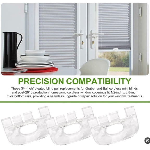 Lift Grip Handle for Cellular Blinds, Clear Plastic Replacement Pull Tabs for Cordless Window Shades, Universal Grip for Home Privacy Curtains, 3-Piece #866 White