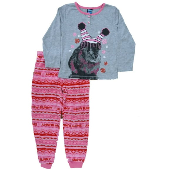 Jellifish Kids Girls Gray & Pink Pajamas PJs Bunny Pajama 2 Piece Sleep Set 6-6X