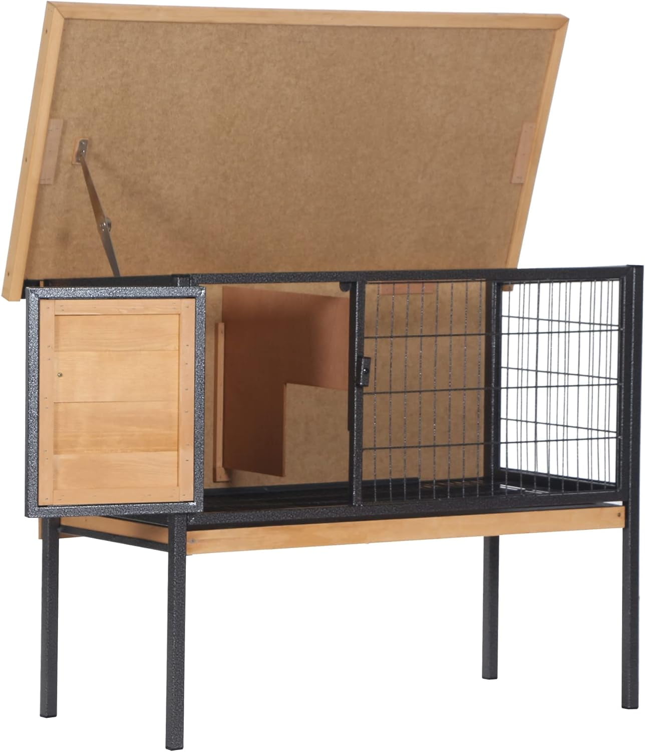 Rabbit Hutch Elevated Bunny Cage Small Animal Habitat with Metal Frame, No Leak Tray, Metal Wire Pan, Openable Water-Resistant Asphalt Roof for Rabbits, Chickens, Ducks, Indoor/Outdoor Natural