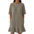 thumbnail image 3 of Horkkom T Shirt Dress Women Summer Short Sleeve Solid Color Mini Dresses Ruffle Beach Sundresses, S-2XL, 3 of 7
