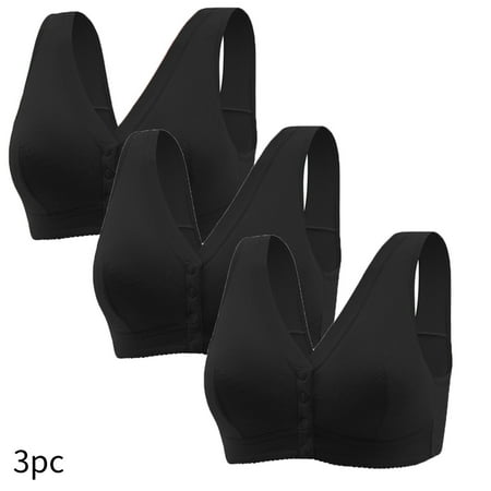 Itsame 3PC Bras for Women s Full Support Everyday Casual Bra Set Cotton Wireless Comfort Bralette Black Size 3XL