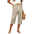 thumbnail image 4 of Yievot Capri Pants Women Relaxed Fit Waffle Knit Capris Elastic Drawstring Waist Side Pocket Summer Vacation Casual Cropped Trousers, 4 of 6