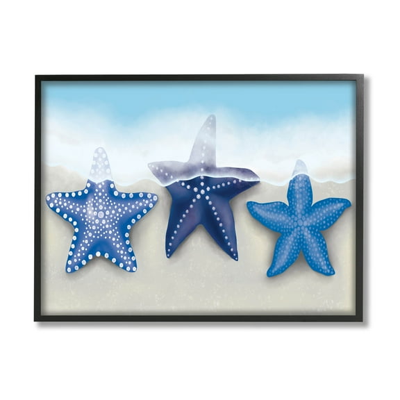 Mixed Blue Starfish Shoreline Animals & Insects Graphic Art Black Framed Art Print Wall Art