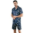thumbnail image 2 of Men Silk Satin Pajamas Set Short Sleeve Button Down Sleepwear Loungewear with Pockets, 2 of 7