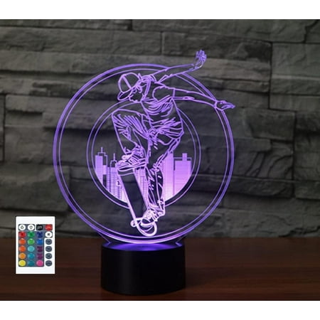 

YSTIAN 3D Skater Boy Remote Control 16 Color Night Lights Illusion Acrylic LED Table Bedside Lamp Children Bedroom Desk Decor Birthday Gifts Toy for Kids