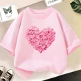 thumbnail image 4 of Camiseta de algodón con estampado de flores y corazones rosas para niñas y niños, bonita camiseta informal, regalo para niñas, ropa de verano para bebés con estampado floral, 4 of 5