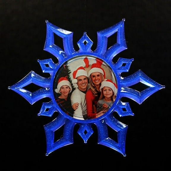 Photo Keepsake Blue Snowflake Ornament to personalize with your own picture - 6 inch -  Made in USA
