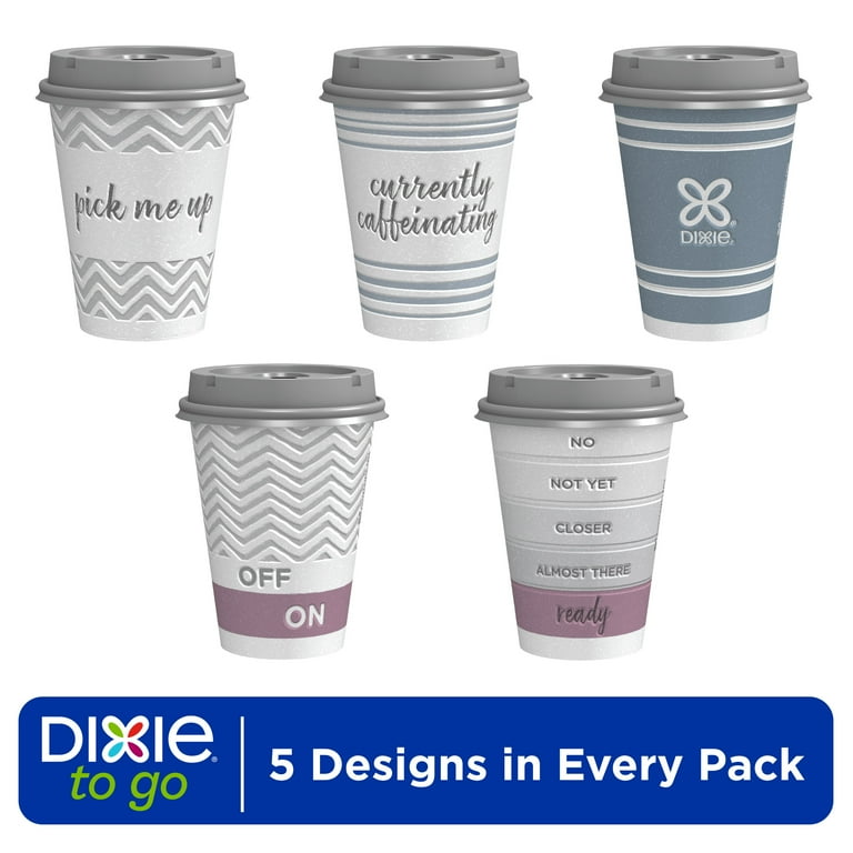 Dixie To Go Disposable Paper Cups with Lids, 12 oz, Multicolor, 60 Count 