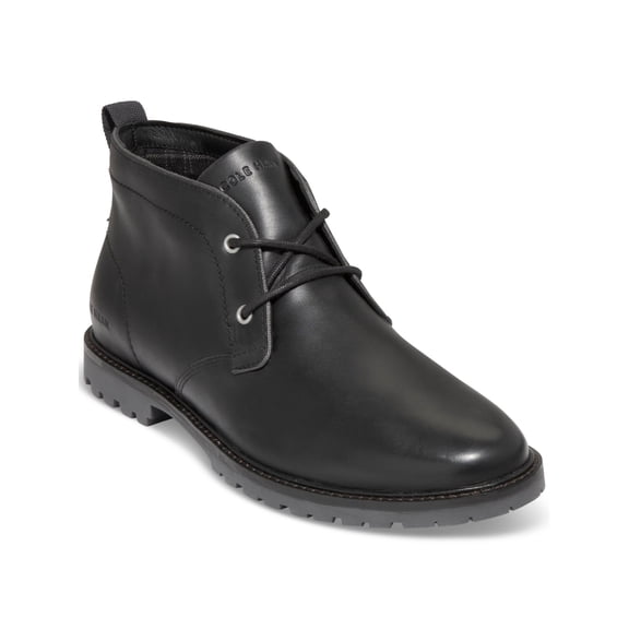COLE HAAN Mens Black Padded Heel Pull-Tab Lug Sole Water Resistant Midland Round Toe Block Heel Lace-Up Leather Chukka Boots 10 M