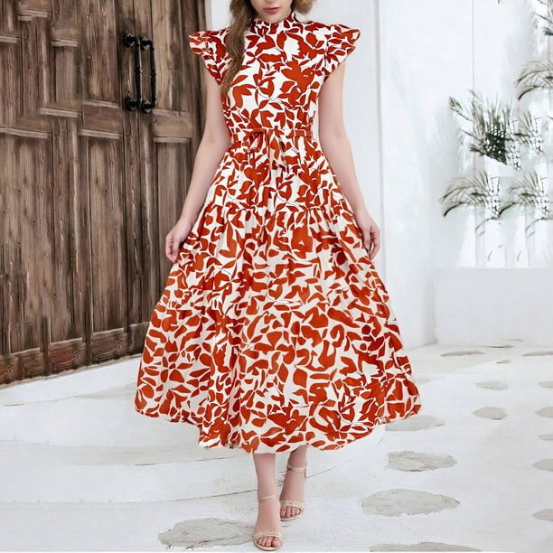 WILLBEST Vestidos Primavera Verano 2025 Vestido Informal Holgado Con Cuello En V Y Estampado Plisado Para Mujer