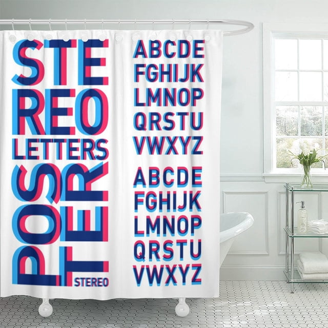 Cortina de Ducha ABPHQTO Glitch Estereoscópico Letras El Alfabeto Rosa Azul 152x180 cm
