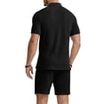thumbnail image 4 of Dwelliawo Men's Textured V Neck Polo Shirt And Shorts Set, 2 Piece Summer Outfit, Knit Casual Tracksuit For Golf And Daily Wear Black L, 4 of 5