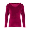 thumbnail image 4 of Hearthz Velvet Tops for Women Dressy Casual V Neck Women's Long Sleeve Shirt Velour Blouse Solid Holiday Party Outfits, 4 of 4