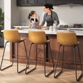 thumbnail image 5 of GIKPAL Bar Stools 26" Faux Leather Counter Height Barstools with Back Set of 2, Modern Counter Stools with Metal Legs and Footrest, Armless Chairs with Back for Kitchen Living Room Pub, Whiskey Brown, 5 of 8