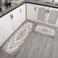 thumbnail image 3 of Boho Light Brown Pattern Kitchen Rugs and Mats Sets Of 2, Funny Kitchen Decoration Rubber Backing Non-Slip Absorbent Mats for Sink Waterproof Runner Rug for Laundry Room 17x30+17x48inch, 3 of 7