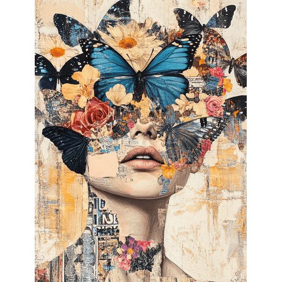 Blue Butterfly Floral Collage Canvas Wall Art， Perfect for Living Room， Bedroom， Dining Room， Office， and Hallway Decoration.