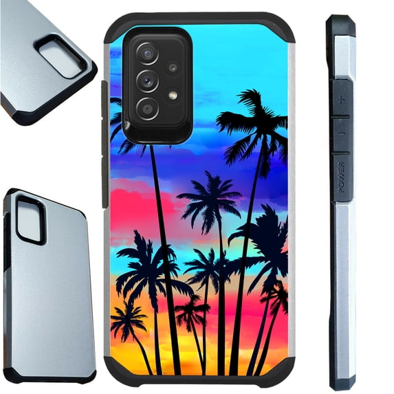 Compatible with Samsung Galaxy A52 Hybrid Fusion Guard Phone Case Cover (Sunset Palm Tree)