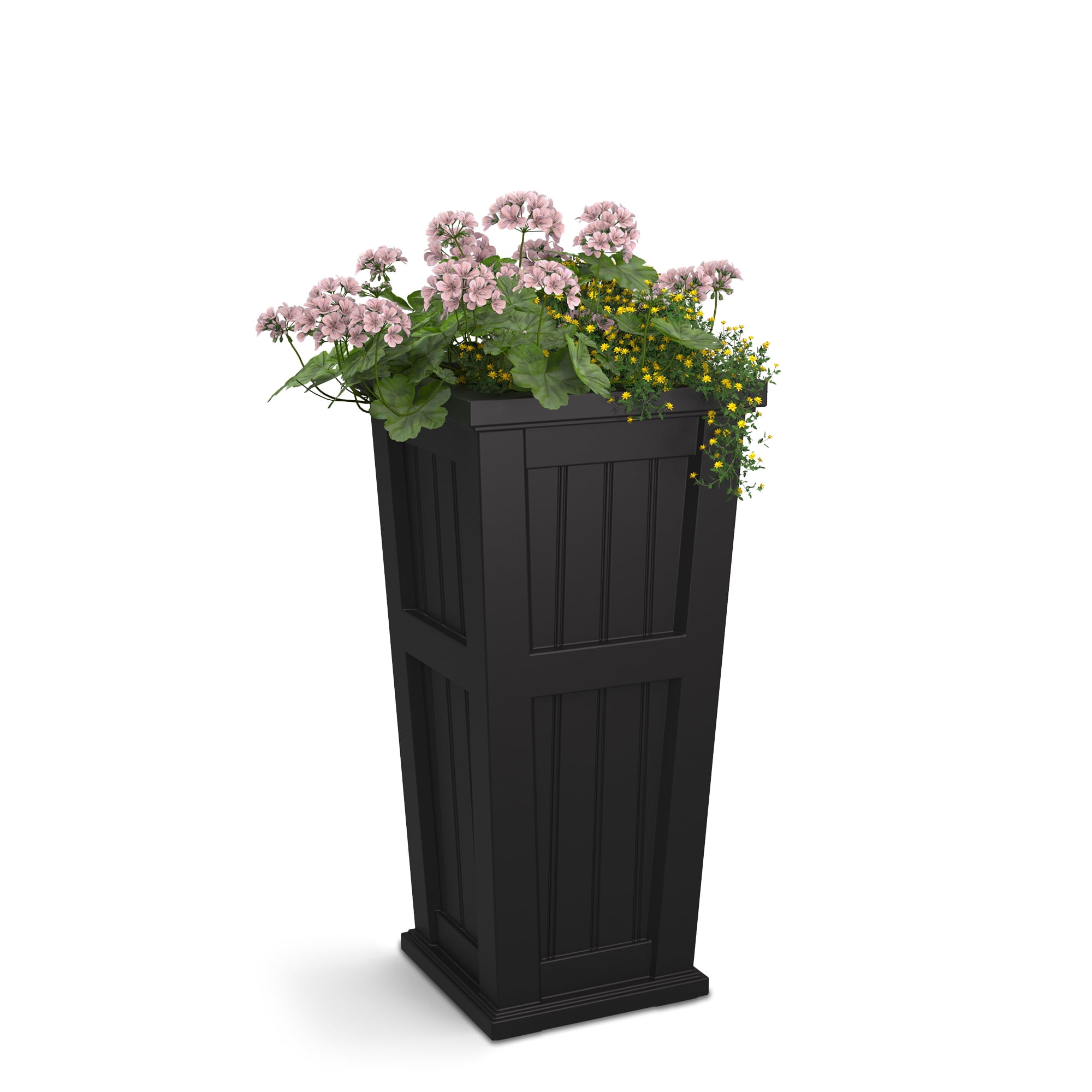 Cape Cod 15.5" x 15.5" x 32" Square Black Self-Watering Plastic Planter