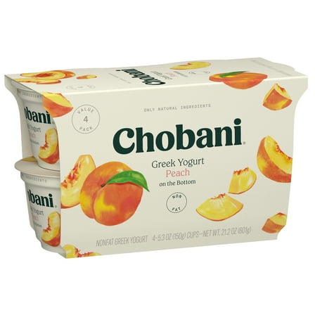 Chobani Non-Fat Greek Yogurt Peach On The Bottom 5.3 oz 4PK