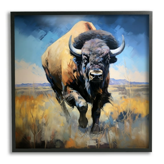 Stupell Industries Bison in Country Field Animals & Insects Painting Black Framed Art Print Wall Art, 12 x 12