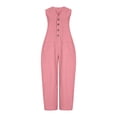 thumbnail image 5 of Jumpsuits for Women Capris Dressy Half Button Sleeveless Jumpsuit Stand Collared Solid Color Overalls Loose Wide Leg Jumpsuits with Pockets Pink 2XL, 5 of 6