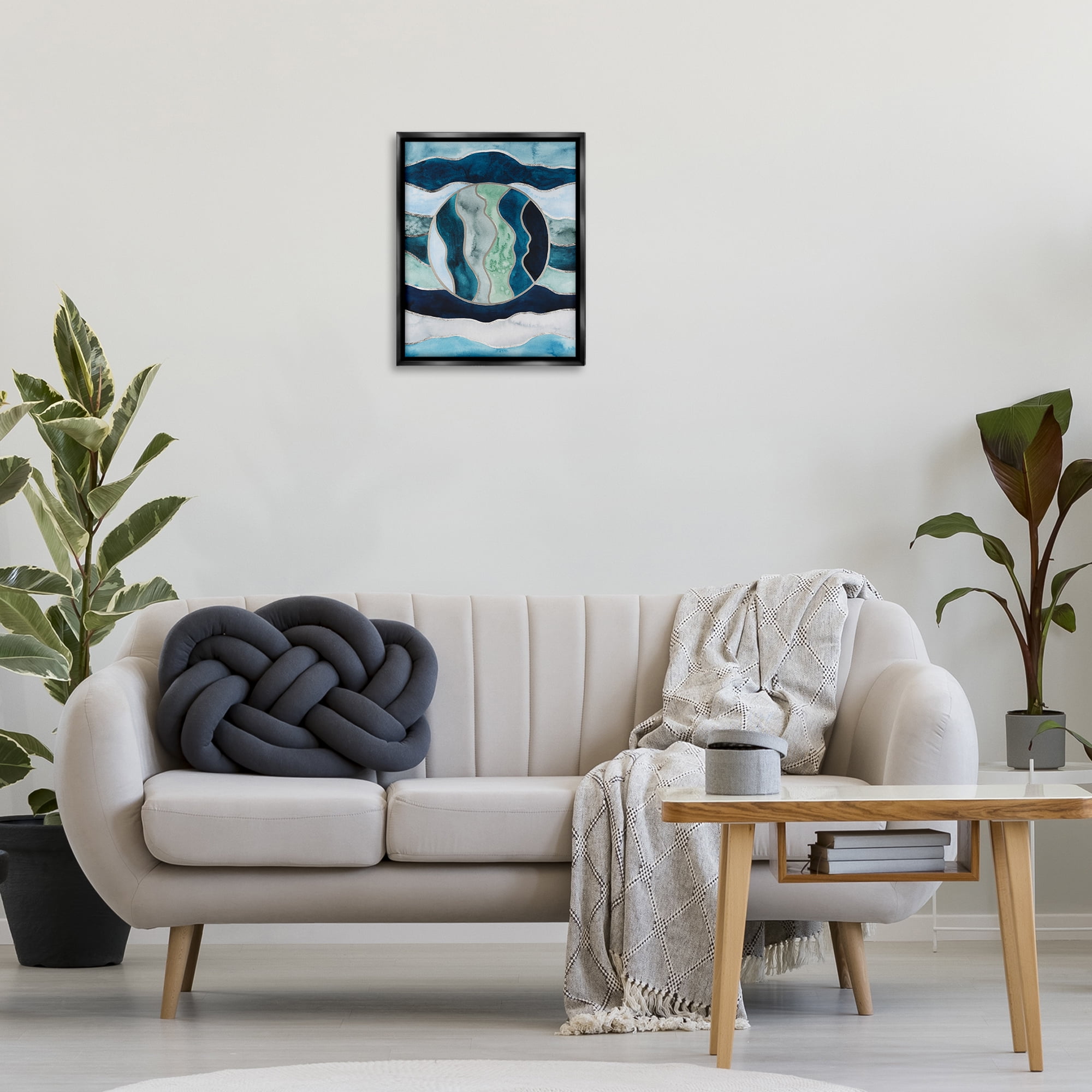 Stupell Industries Rotated Circle on Waves Abstract Painting Black Floater Framed Canvas Art Print Wall Art, 17 x 21