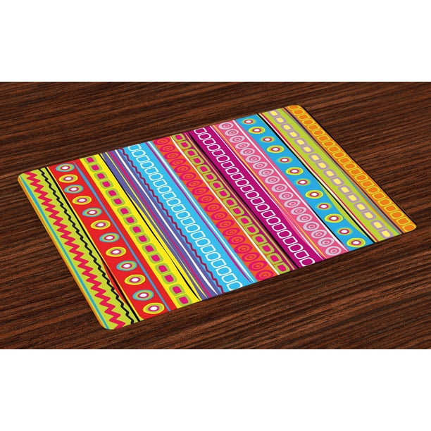 Striped Placemats Set of 4 Colorful Retro Stripes Circles Boho Pattern