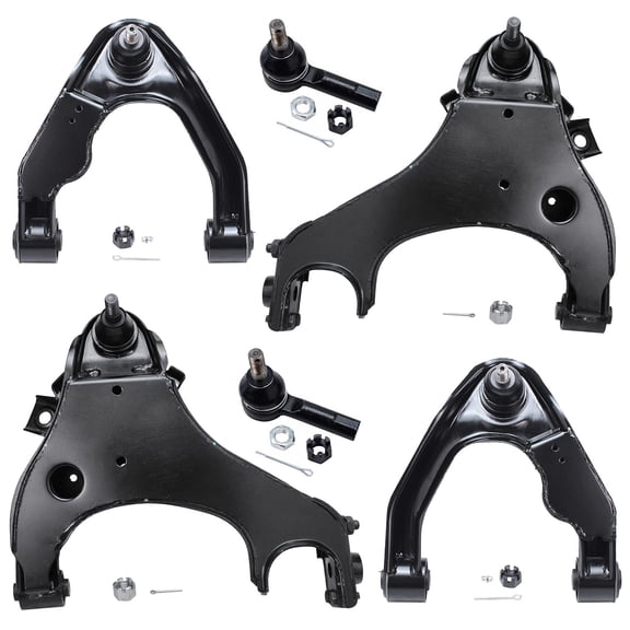 Detroit Axle - 6pc Front Upper and Lower Control Arm Assembly w/Ball Joints, Outer Tie Rod Ends for 2000 2001 2002 2003 2004 Nissan Frontier Xterra