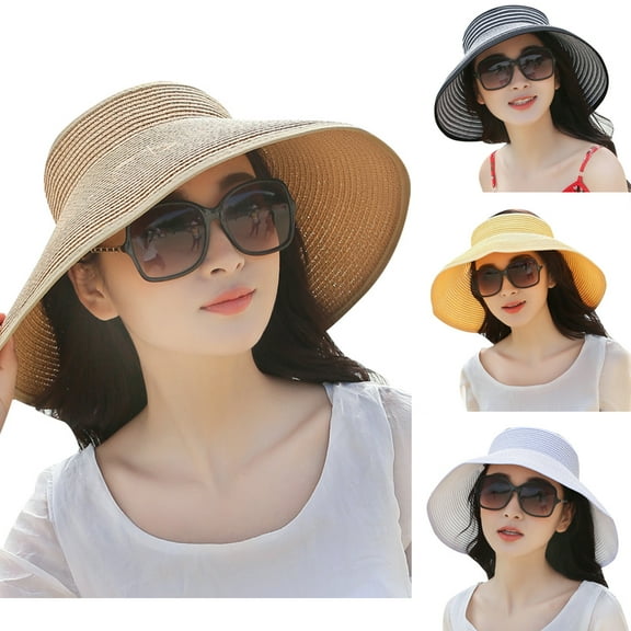 Ludlz Women Sun Visor Hats Beach - Foldable Roll Up Wide Brim Bowknot Summer Straw Hat Cap Cruise wear for Womens
