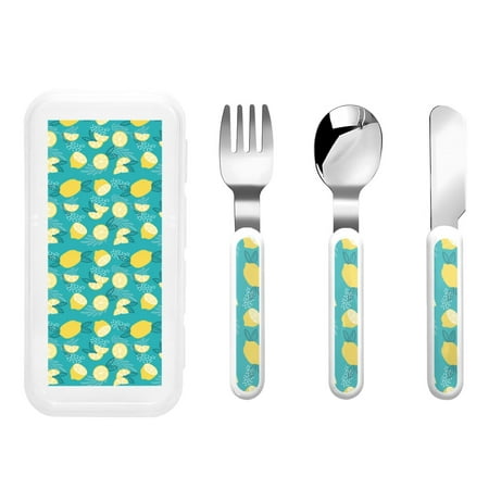 

Kdxio Lemon Blue Toddler Utensils Set - Kids Silverware Set Set Kids Utensils Set with Case for Preschooler Children