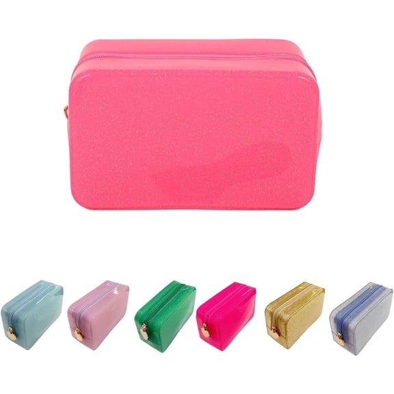 Large Capacity Waterproof Jelly Toiletry Bag, Jelly Makeup Bag, Light Pink Toiletry Bag with Zipper, Cosmetic Make Up Organizer/Case for Hair Accessories and Daily Essentials