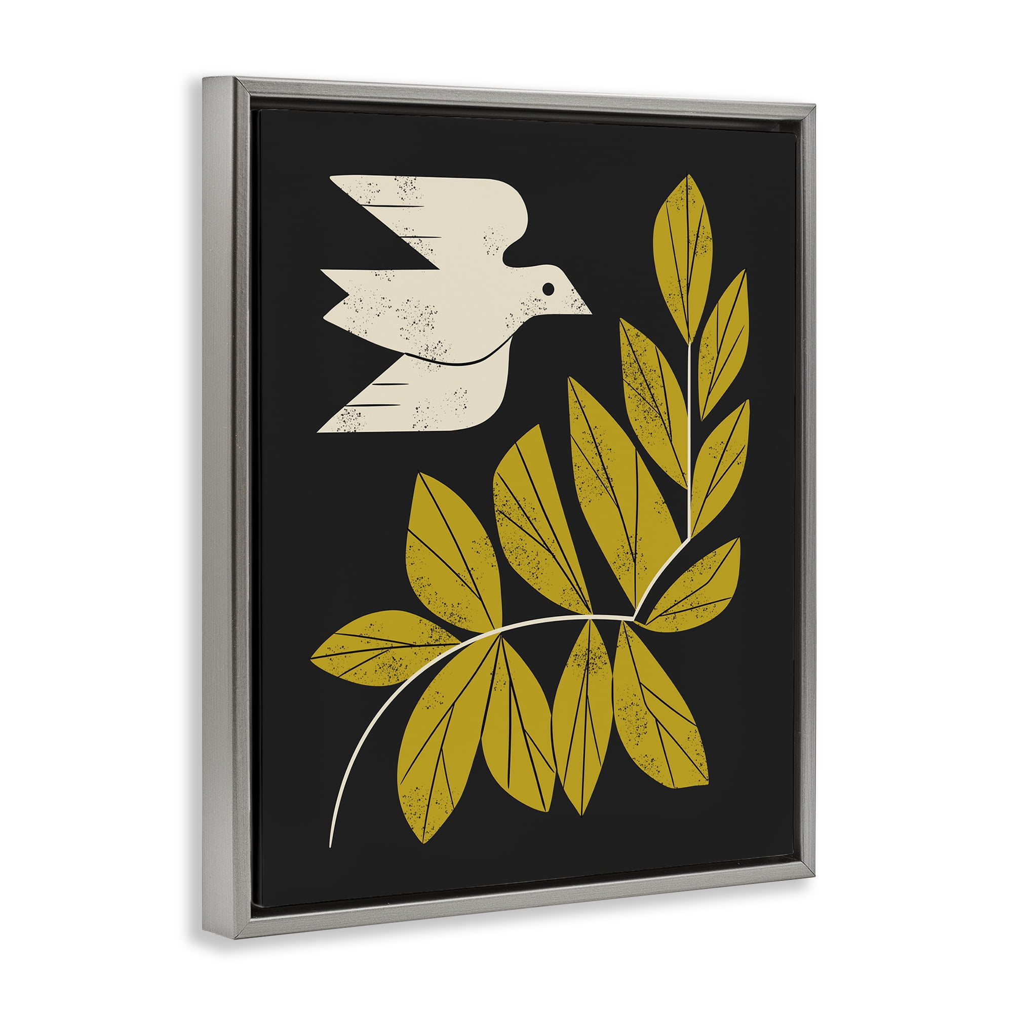 Stupell Industries Midcentury Dove & Branch Gray Framed Floater Canvas Wall Art, design by Renea L. Thull