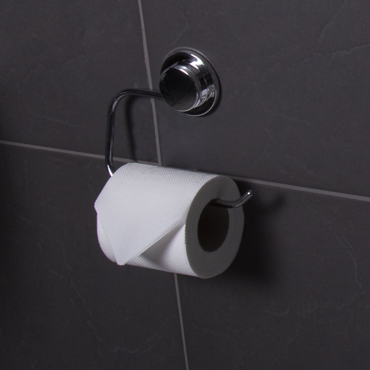 Croydex Stick n Lock Adhesive Wall Mounted Toilet Paper Holder in Chrome, No Drill