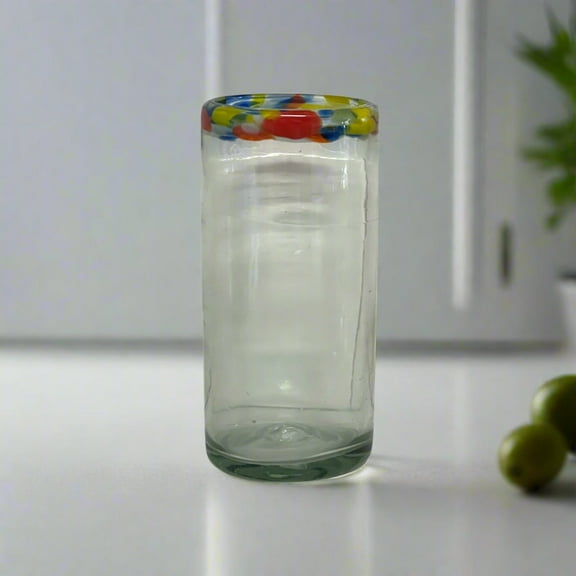Hand Blown Colorful Tumbler Glass | Confetti Rim (1Piece)