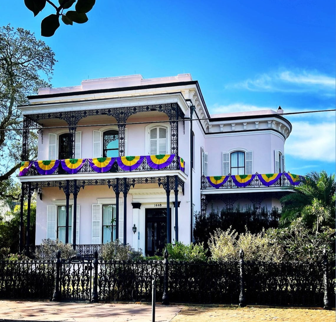 Mardi Gras Nylon Flag Bunting by Old Glory Bunting.  2' x 4' Fully Sewn Purple, Yellow & Green 3 Stripe Fan Flag Bunting Banner. Pleated Fans Made in The USA! Free Shipping Available!