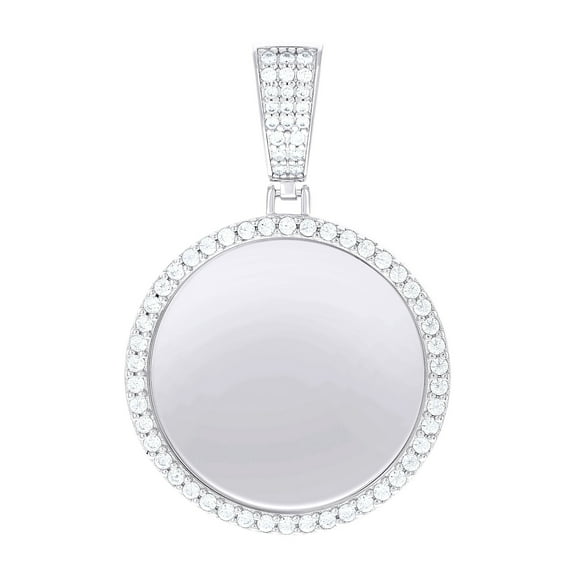925 Sterling Silver Mens Cubic-Zirconia Picture Frame Charm Pendant