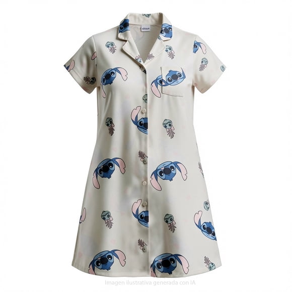 Camisón Stitch para Dama Manga Corta Hueso Talla CH