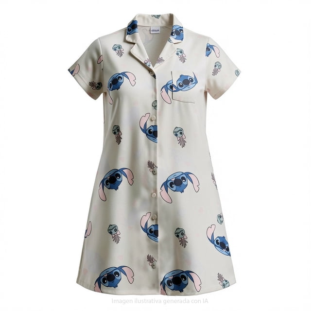 Camisón Stitch para Dama Manga Corta Hueso Talla EG