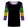 thumbnail image 4 of yievot Mardi Gras Shirts for Women Graphic Casual 3/4 Length Sleeve Crewneck Tee Tops Holiday, 4 of 4
