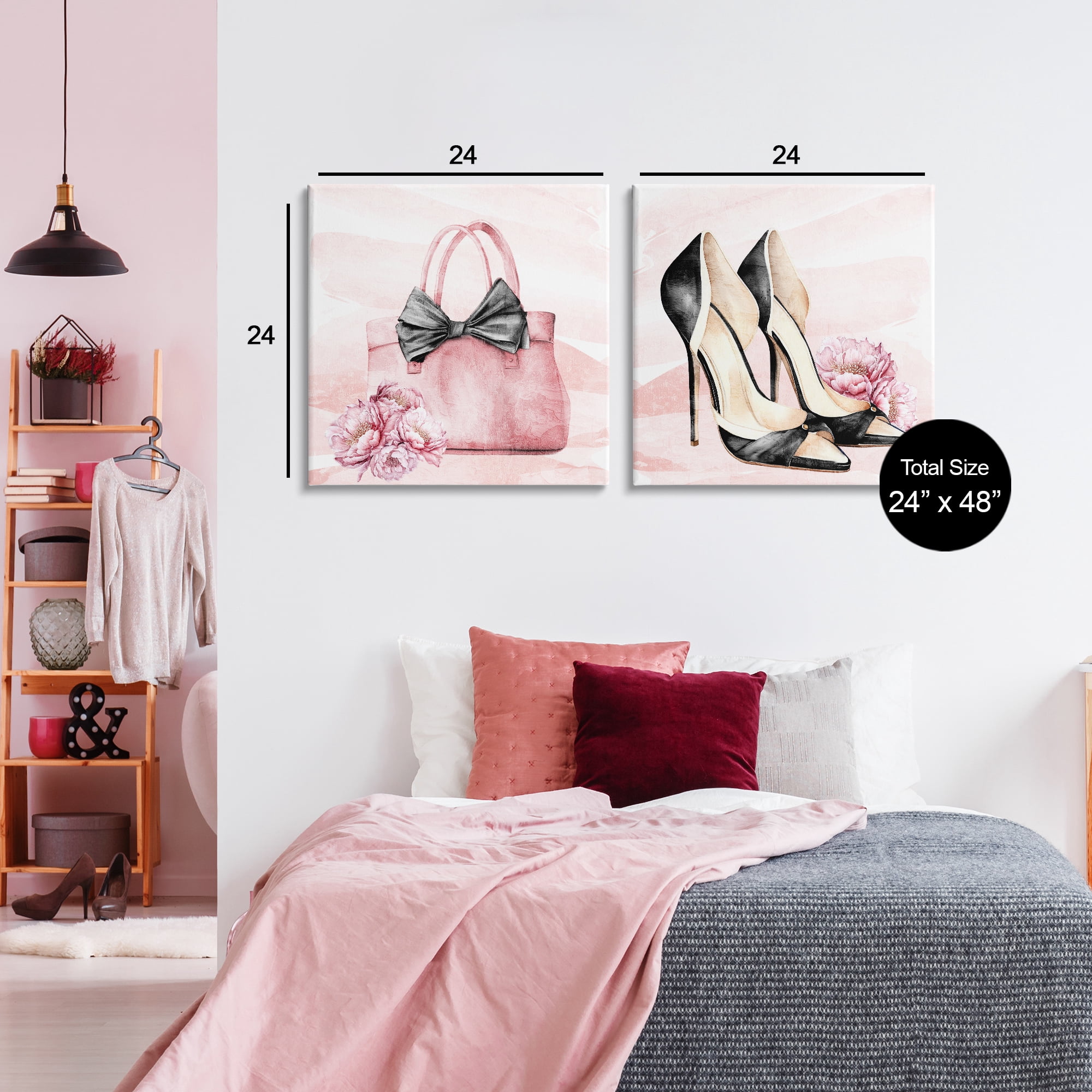 Stupell Industries Rosy Glam Time Shoes 2 Piece Canvas Wall Art Set, design by Kim Allen