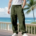 thumbnail image 2 of CharmCyan Mens Relaxed Fit Cargo Pants with Drawstring Waist Multiple Pockets Lightweight Breathable Outdoor Trousers for Daily Wear Hiking Work Army Green L, 2 of 2