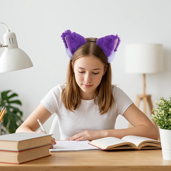 OFFIGAM Lightweight Plush Cat Ear Headband Purple Furry Animal Hairband for Dress Up Accessories