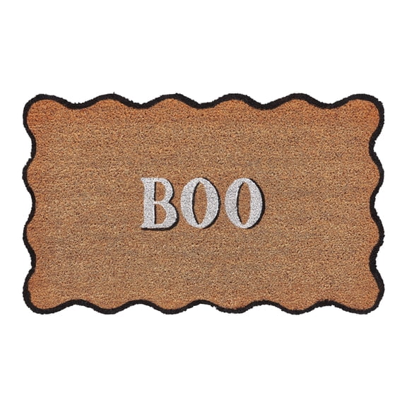 My Texas House Halloween Natural/Multicolor Scallop Boo Outdoor Coir Doormat, 30" x 48"