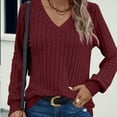 thumbnail image 7 of Womens V Neck Sweaters, Long Sleeve Pullover for Women Fall Fashion Loose Fit Ribbed Solid Color Thin Sweater S-2XL, 7 of 7