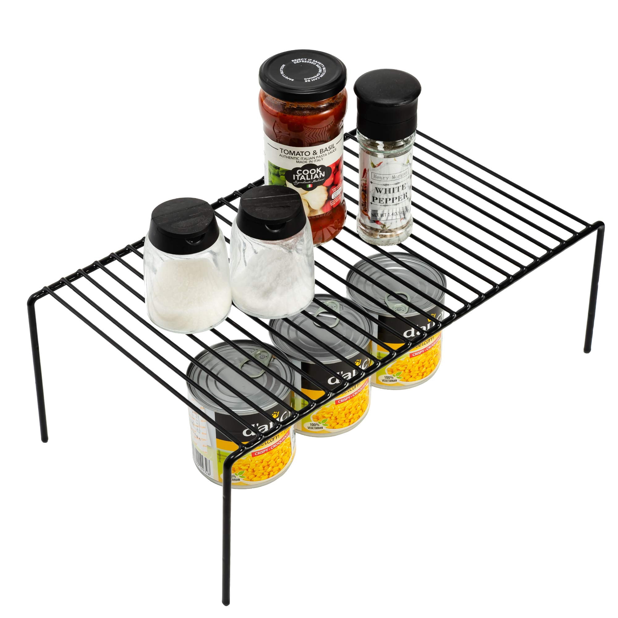 Set Of 6 Large (15.7 X 9.4 Inch) Kitchen Cupboard Organiser  Freezer Cabinet Storage Metal Shelf Wire Rack Rustproof Steel Shelves For Fridge Pantries Countertops Utensils Black