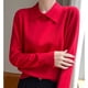 thumbnail image 5 of Suéter de cuello redondo para mujer, moda informal, cuello redondo, color sólido, base suelta, suéter de punto, blusa de poliéster para mujer, 5 of 6